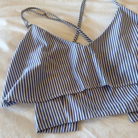Toit Volant Striped Blue Crop Tank Top Size XS - Picture 4 of 6